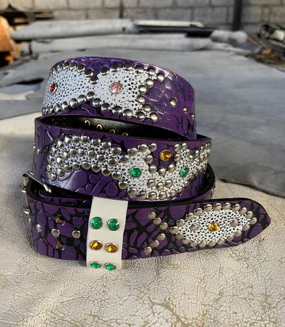 Elephant Black + Purple Embossed Origins Belt (distressed white)