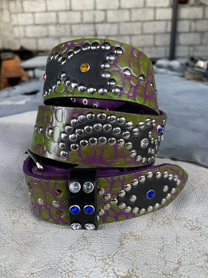 Elephant purple + green Embossed Origins Belt (black)