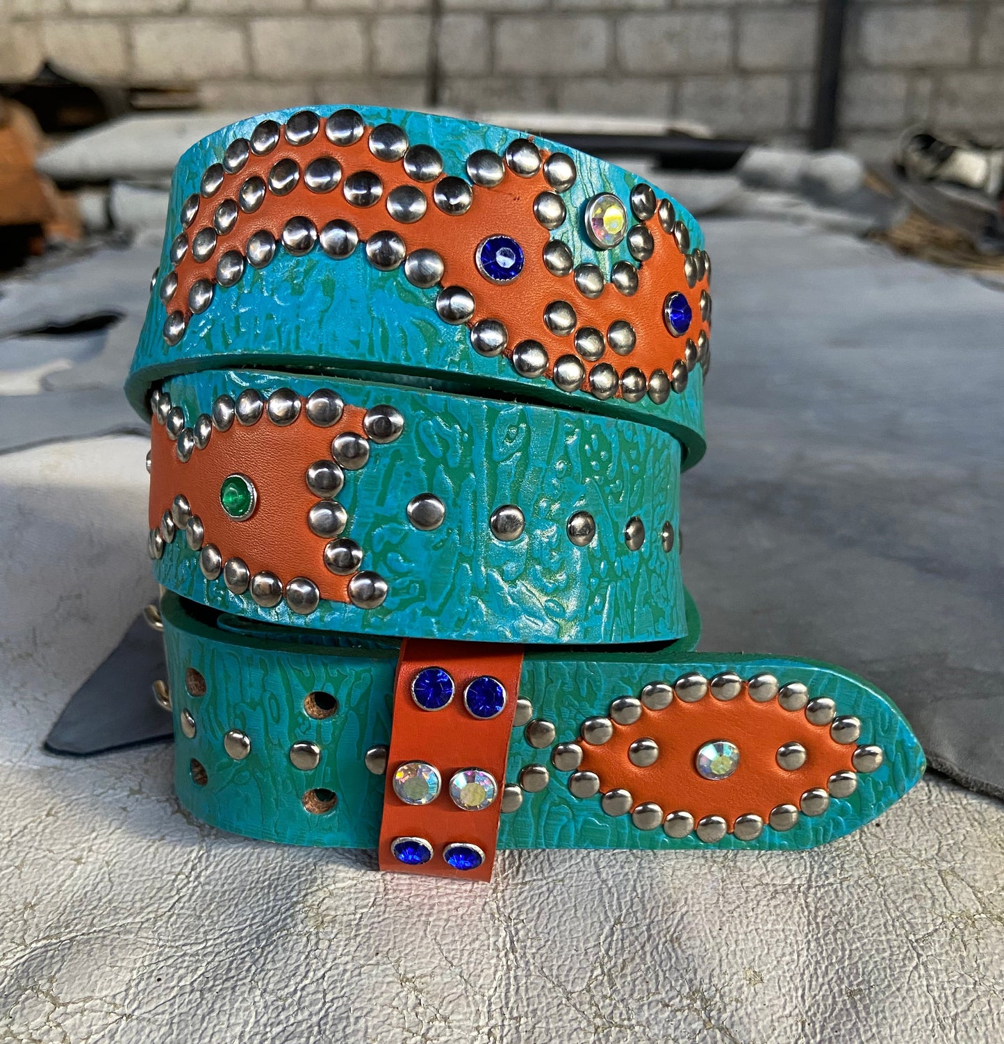 Reptile turquoise + sky blue Embossed Origins Belt (Orange)