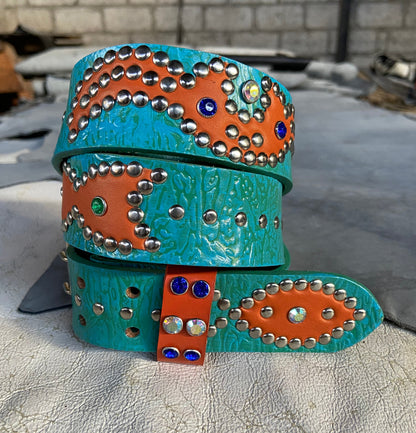 Reptile turquoise + sky blue Embossed Origins Belt (Orange)