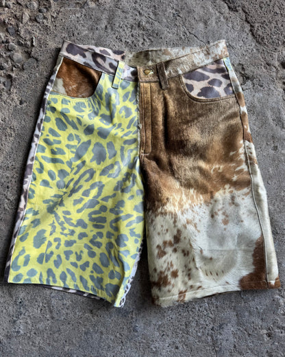 Mixed Cheetah print + cowhide Shorts
