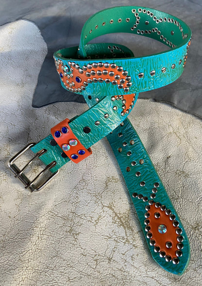 Reptile turquoise + sky blue Embossed Origins Belt (Orange)