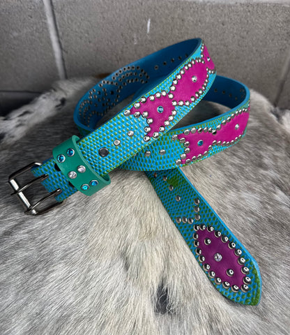 Python Sky Blue + Lime Green Embossed Origins Belt (violet)