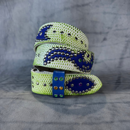 Python white + like green Embossed Origins Belt (blue)