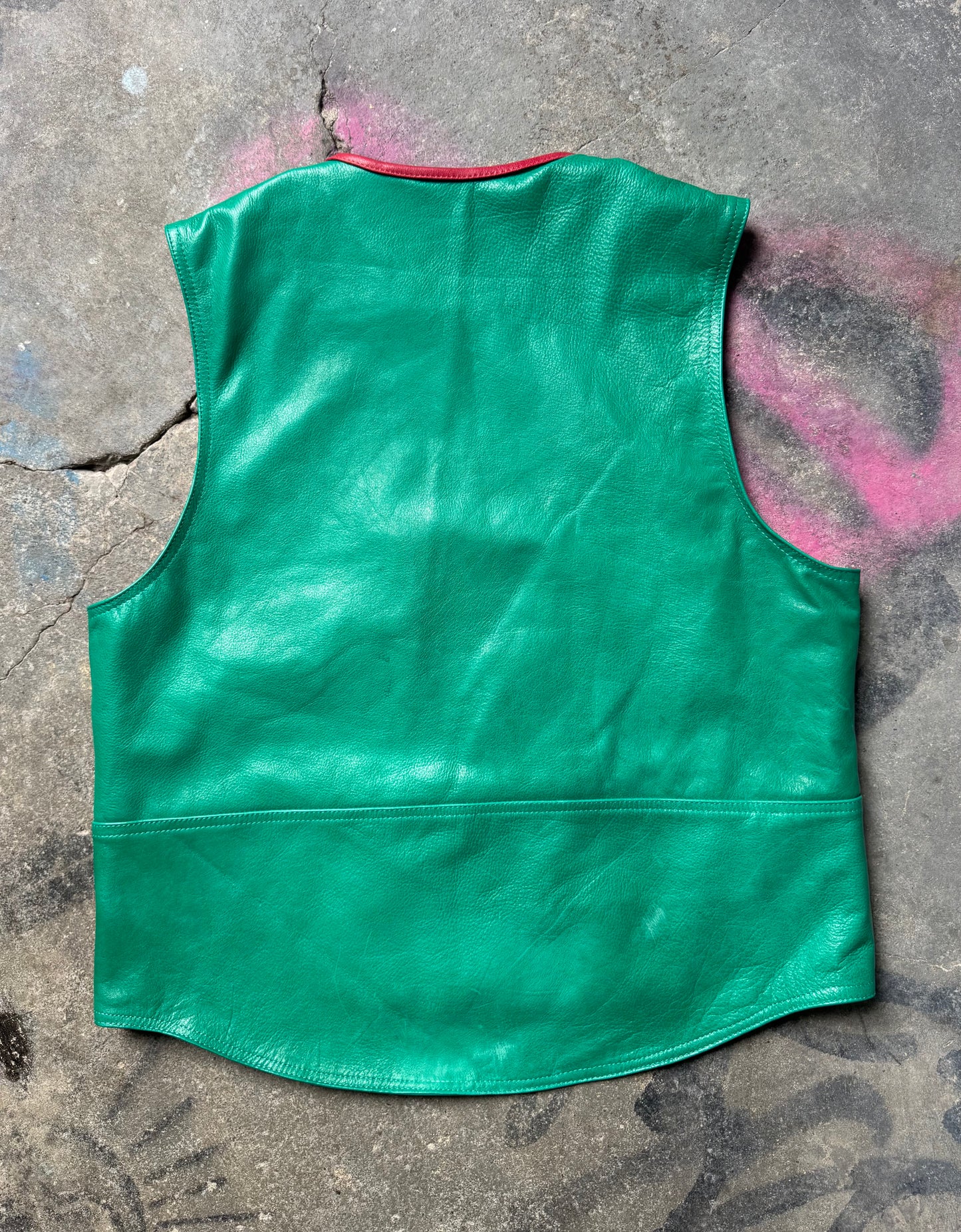 Waxed turquoise leather vest (crystalized pink)