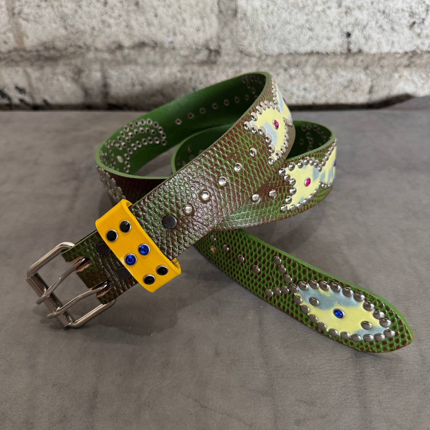 Python green + burgundy Embossed Origins Belt (cheetah)