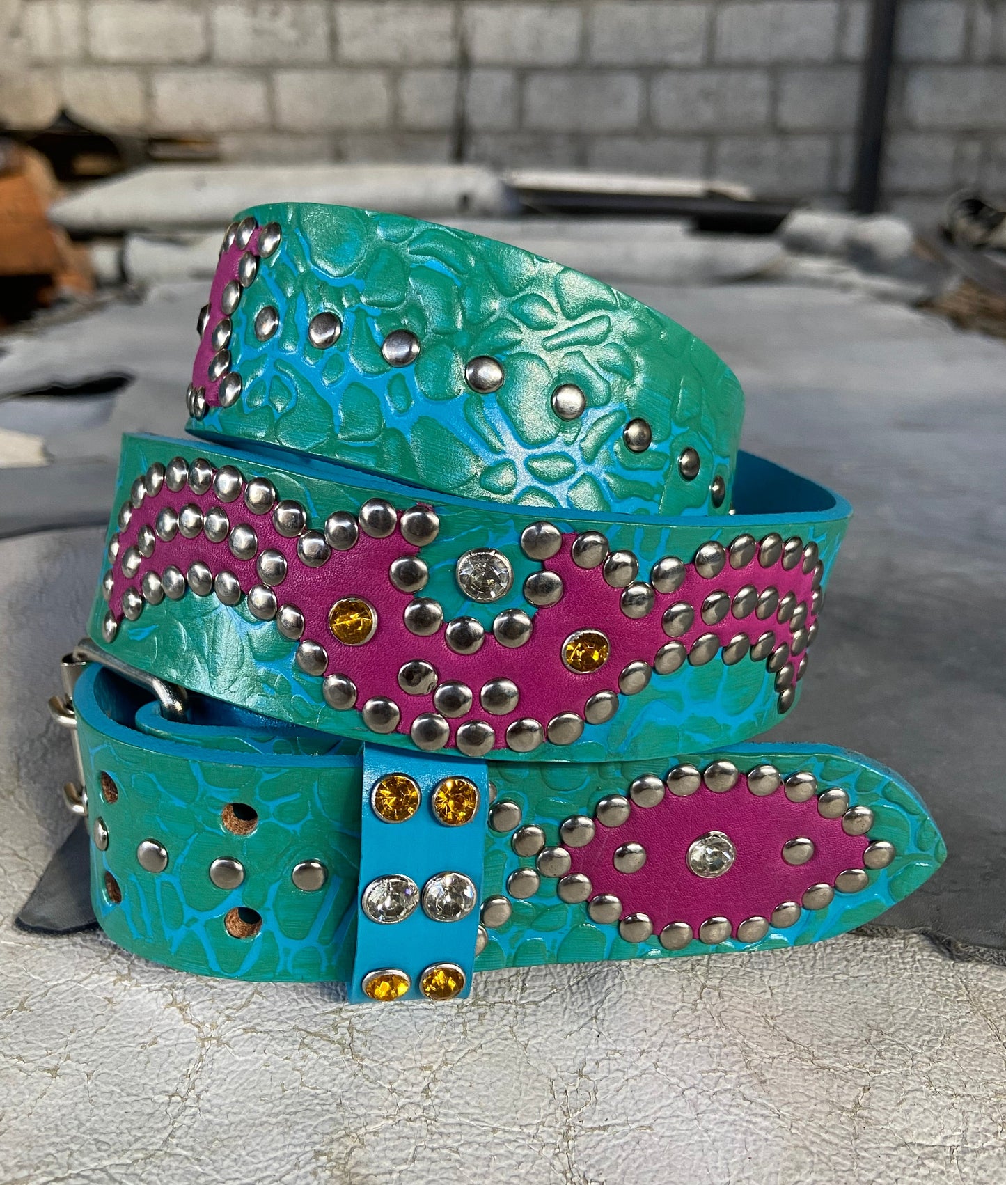 Elephant sky blue + turquoise Embossed Origins Belt (violet)