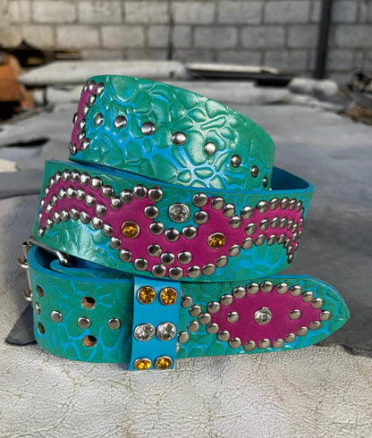 Elephant sky blue + turquoise Embossed Origins Belt (violet)