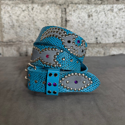 Python sky blue + black Embossed Origins Belt (grey)