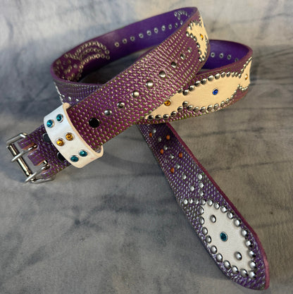 Python purple + green Embossed Origins Belt (off white)