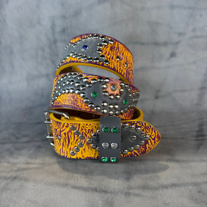 Reptile yellow + purple Embossed Origins Belt (waxed grey)