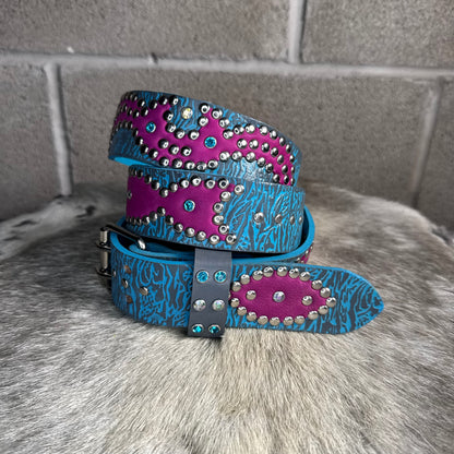 Reptile Sky Blue + Grey Embossed Origins Belt (violet)