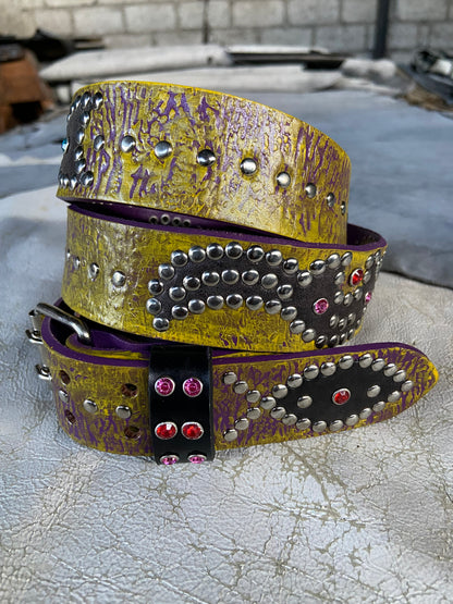 Reptile purple + yellow Embossed Origins Belt (crystalized black)