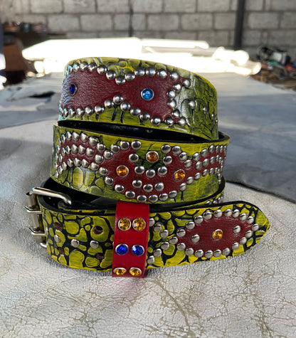 Elephant black + yellow Embossed Origins Belt (distressed red)