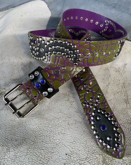 Elephant purple + green Embossed Origins Belt (black)