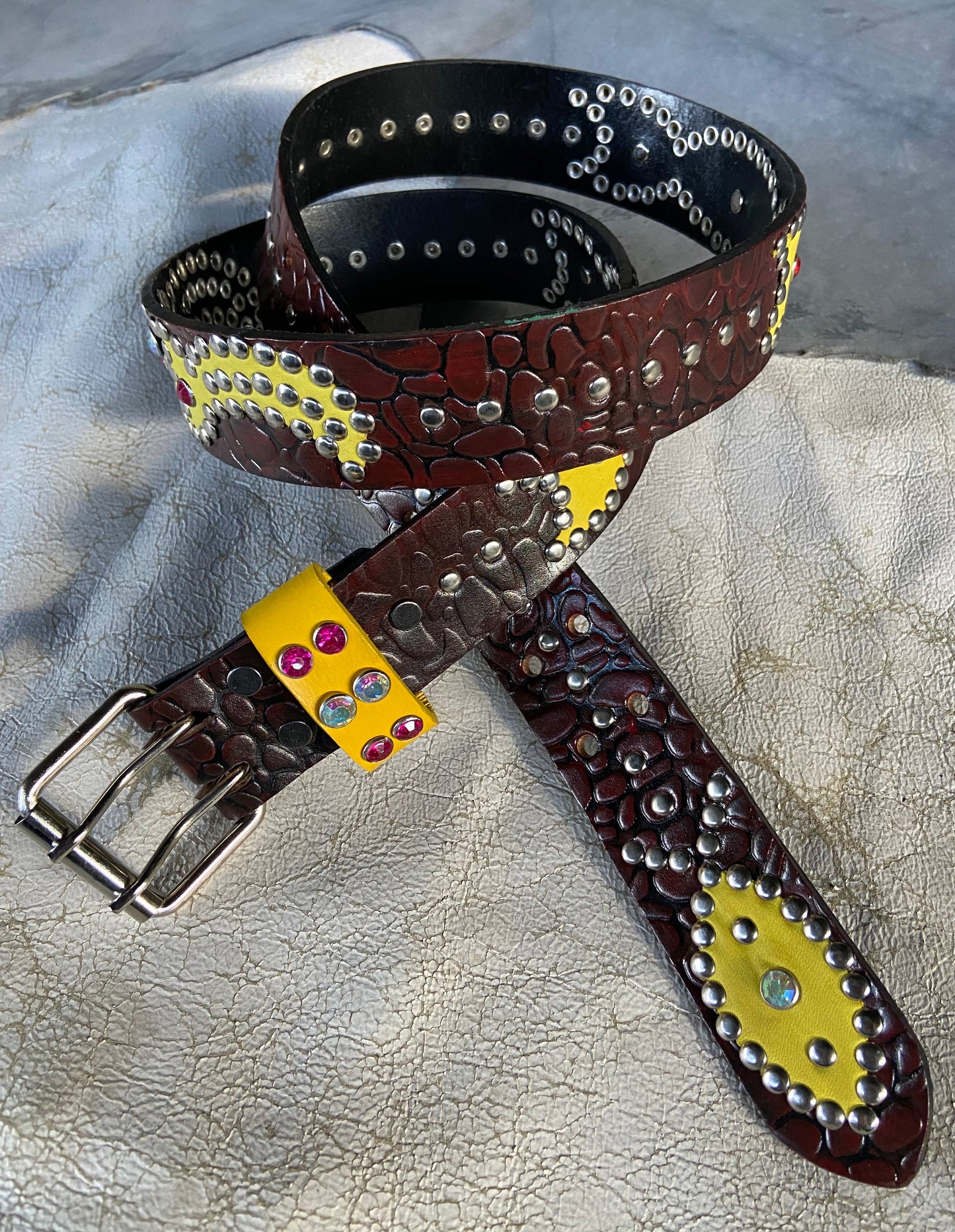Elephant Black + red Embossed Origins Belt (yellow)