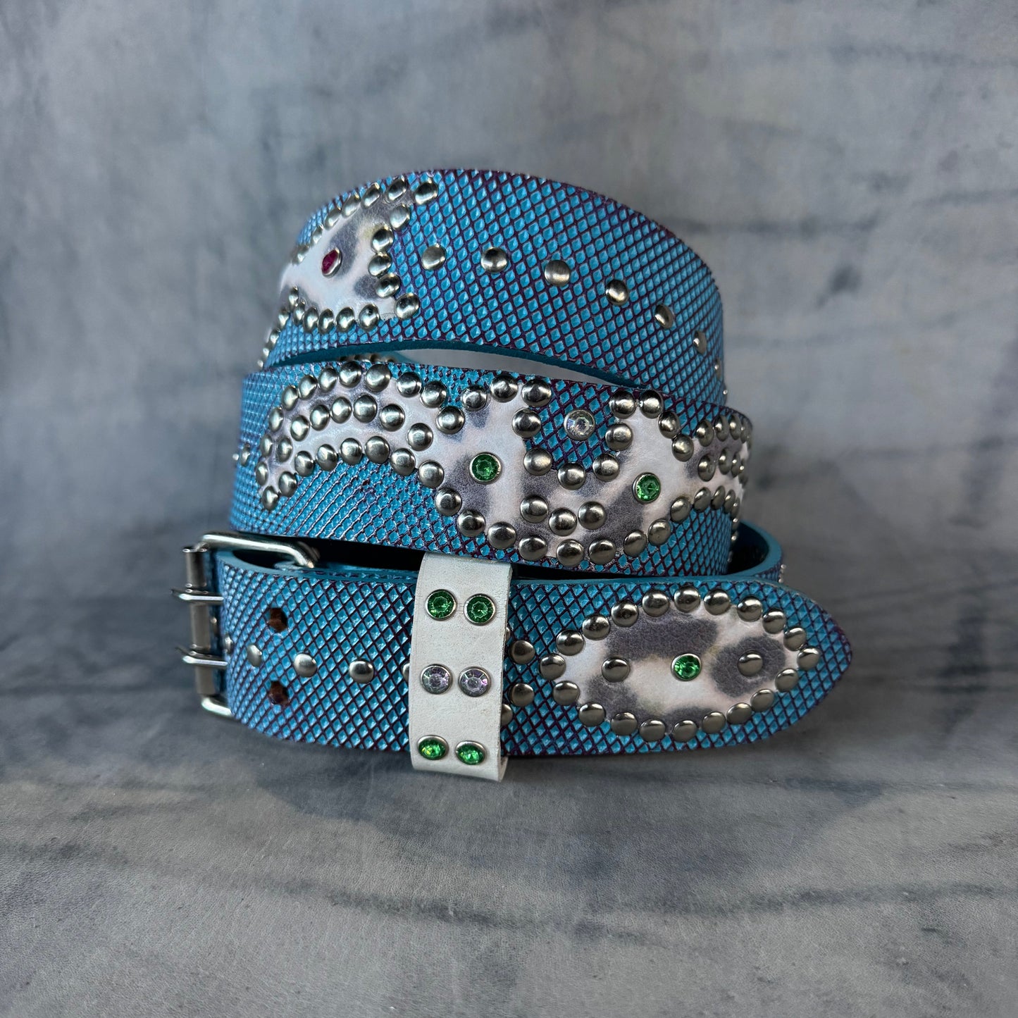 Traditional sky blue +  purple Embossed Origins Belt (cheetah)