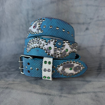 Traditional sky blue +  purple Embossed Origins Belt (cheetah)