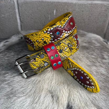 Reptile Yellow + Black Embossed Origins Belt (distressed red)