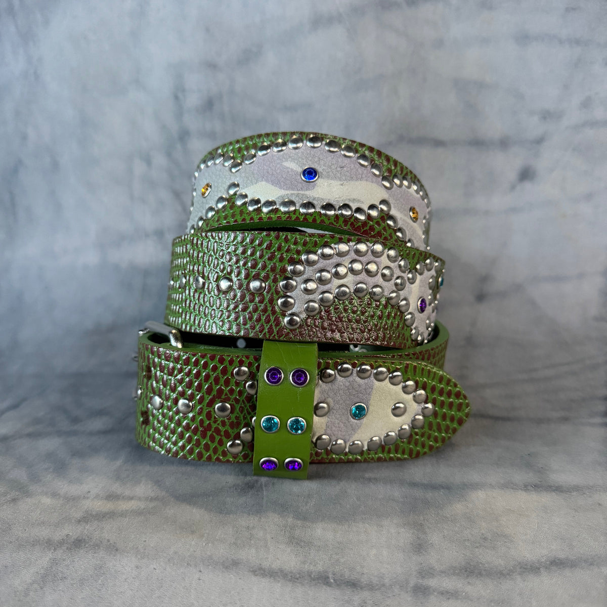 Python green + burgundy Embossed Origins Belt (camo)
