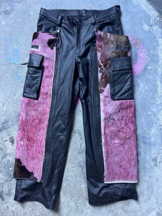 Pink cowhide cargo chaps