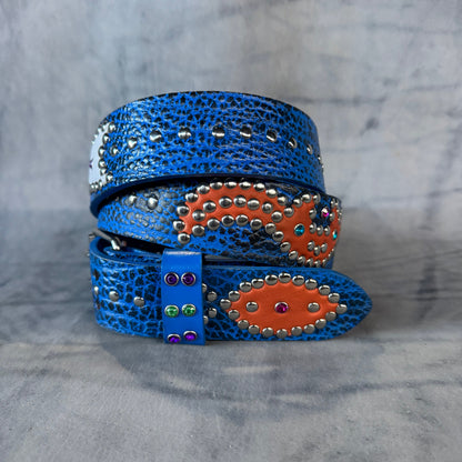 Python Blue + Black Embossed Origins Belt (orange/white)