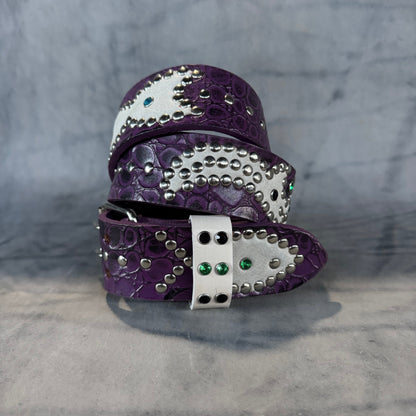 Elephant purple + black Embossed Origins Belt (white)