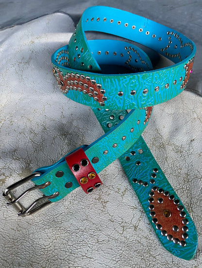 Reptile Sky Blue + Lime Green Embossed Origins Belt (crystalized orange)