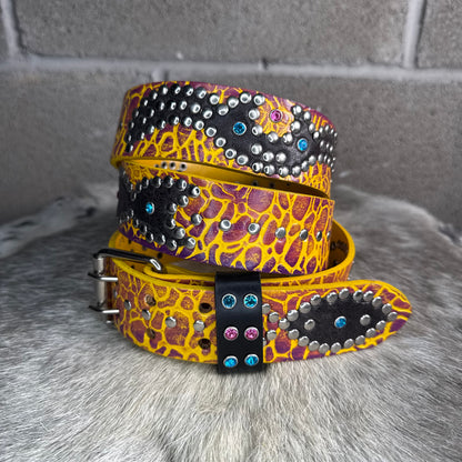 Elephant Yellow + Purple Embossed Origins Belt (black)