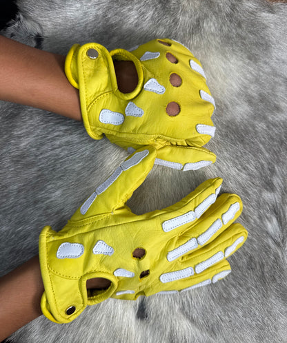 Yellow & White Skeleton Gloves