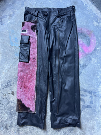 Pink cowhide cargo chaps