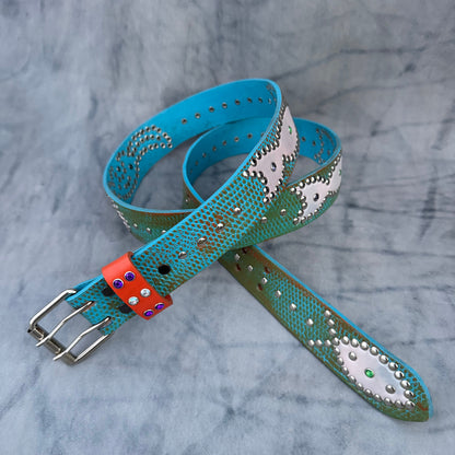 Python Sky Blue + Orange Embossed Origins Belt (white)
