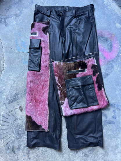 Pink cowhide cargo chaps