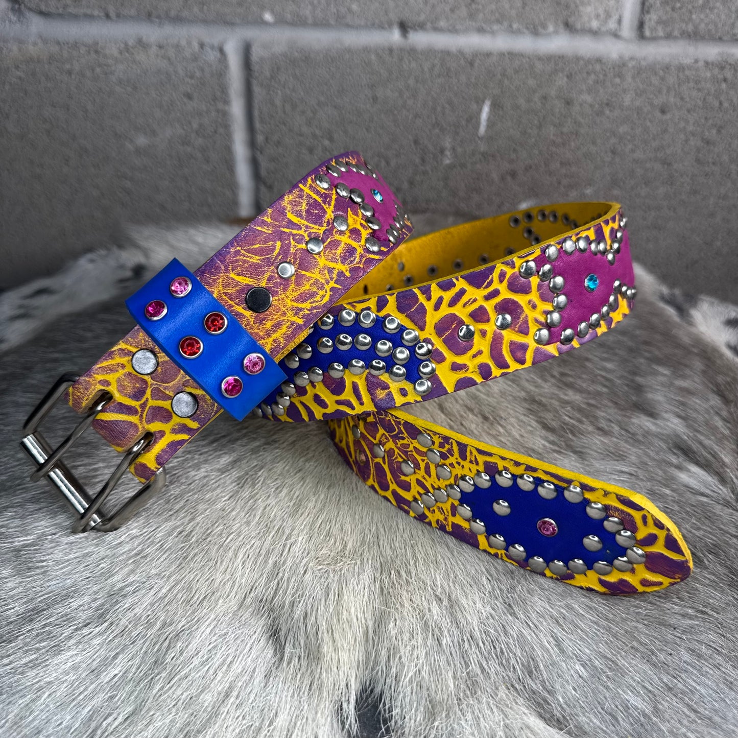 Elephant Yellow + Purple Embossed Origins Belt (blue/purple)