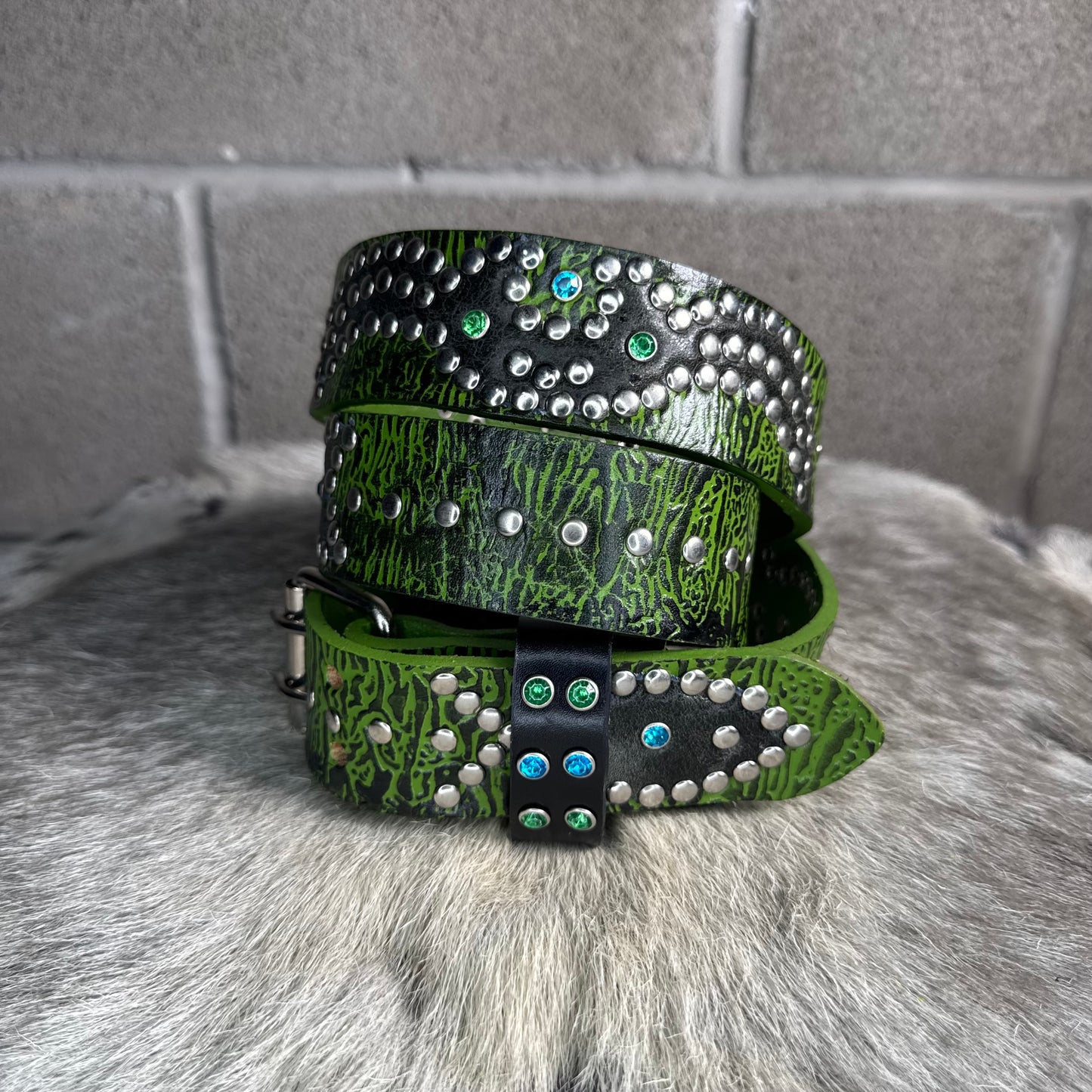 Reptile Green + Black Embossed Origins Belt (distressed black)