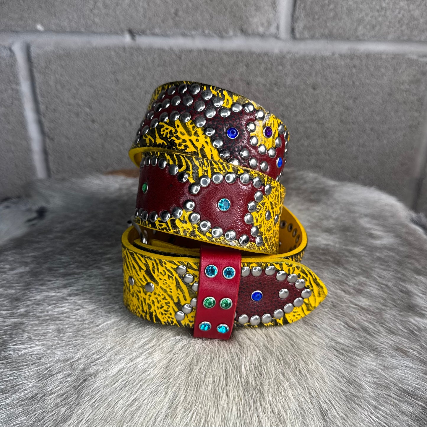 Reptile Yellow + Black Embossed Origins Belt (distressed red)