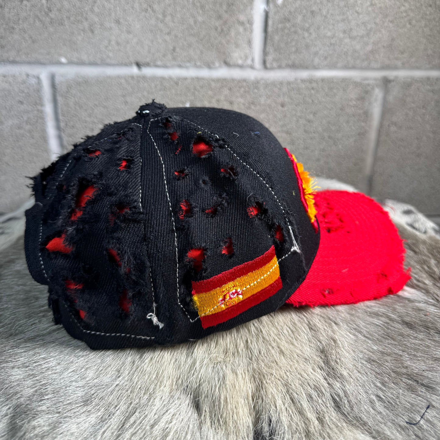 Spain Rework Leather Panels Hat (red)