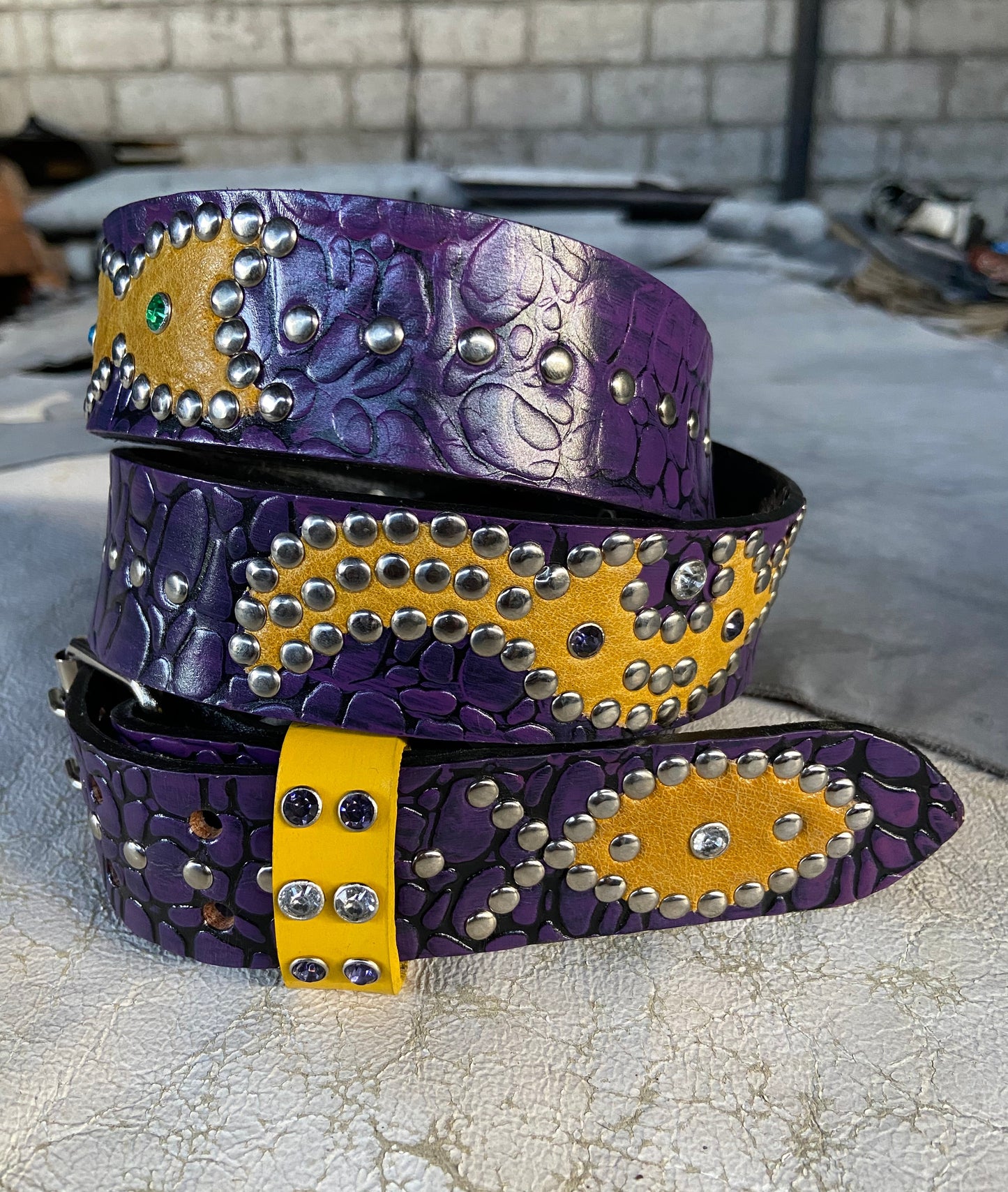 Elephant Black + Purple Embossed Origins Belt (yellow)