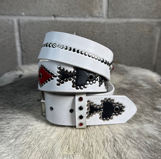 White Poker Belt (white/red/black)