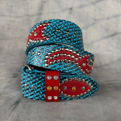 Traditional blue +  black Embossed Origins Belt (red)