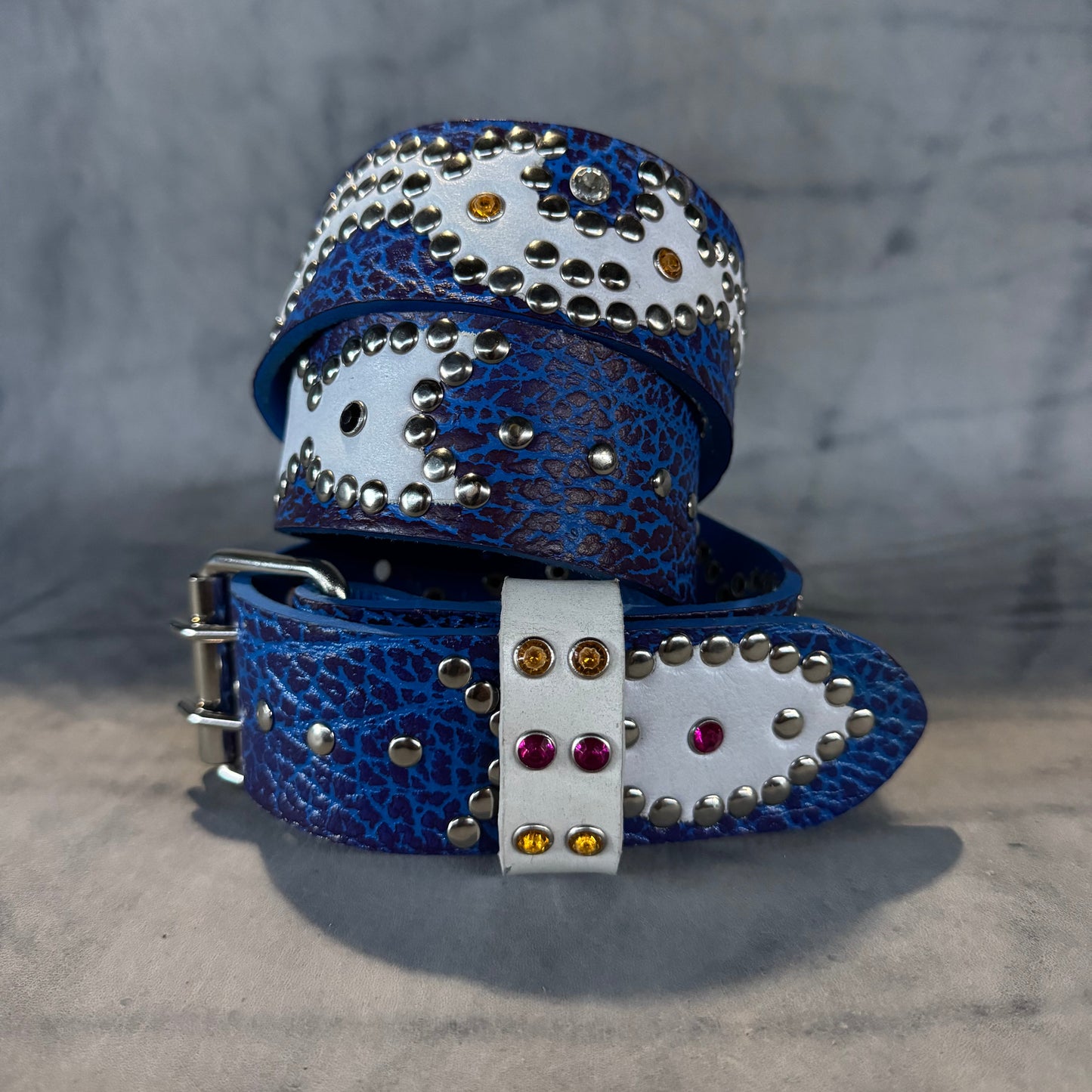 Python blue +  black Embossed Origins Belt (white)