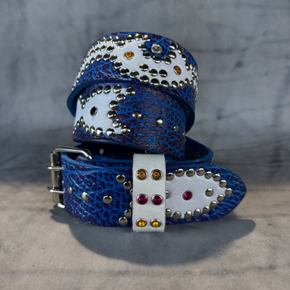 Python blue +  black Embossed Origins Belt (white)