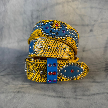 Python yellow + black Embossed Origins Belt (sky blue)