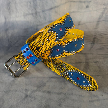 Python yellow + black Embossed Origins Belt (sky blue)