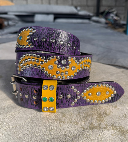Reptile purple + black Embossed Origins Belt (yellow)