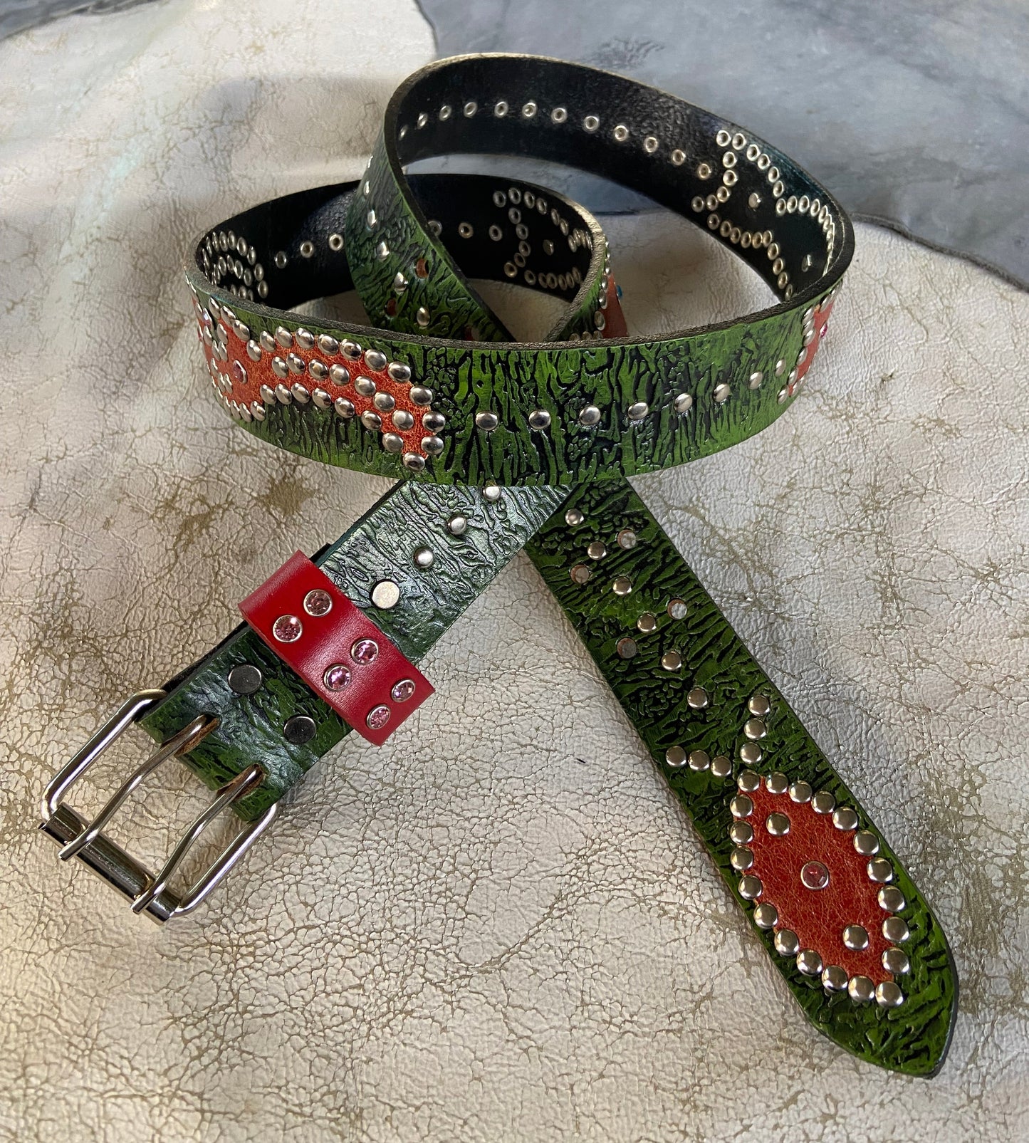 Reptile black + green Embossed Origins Belt (crystalized orange)
