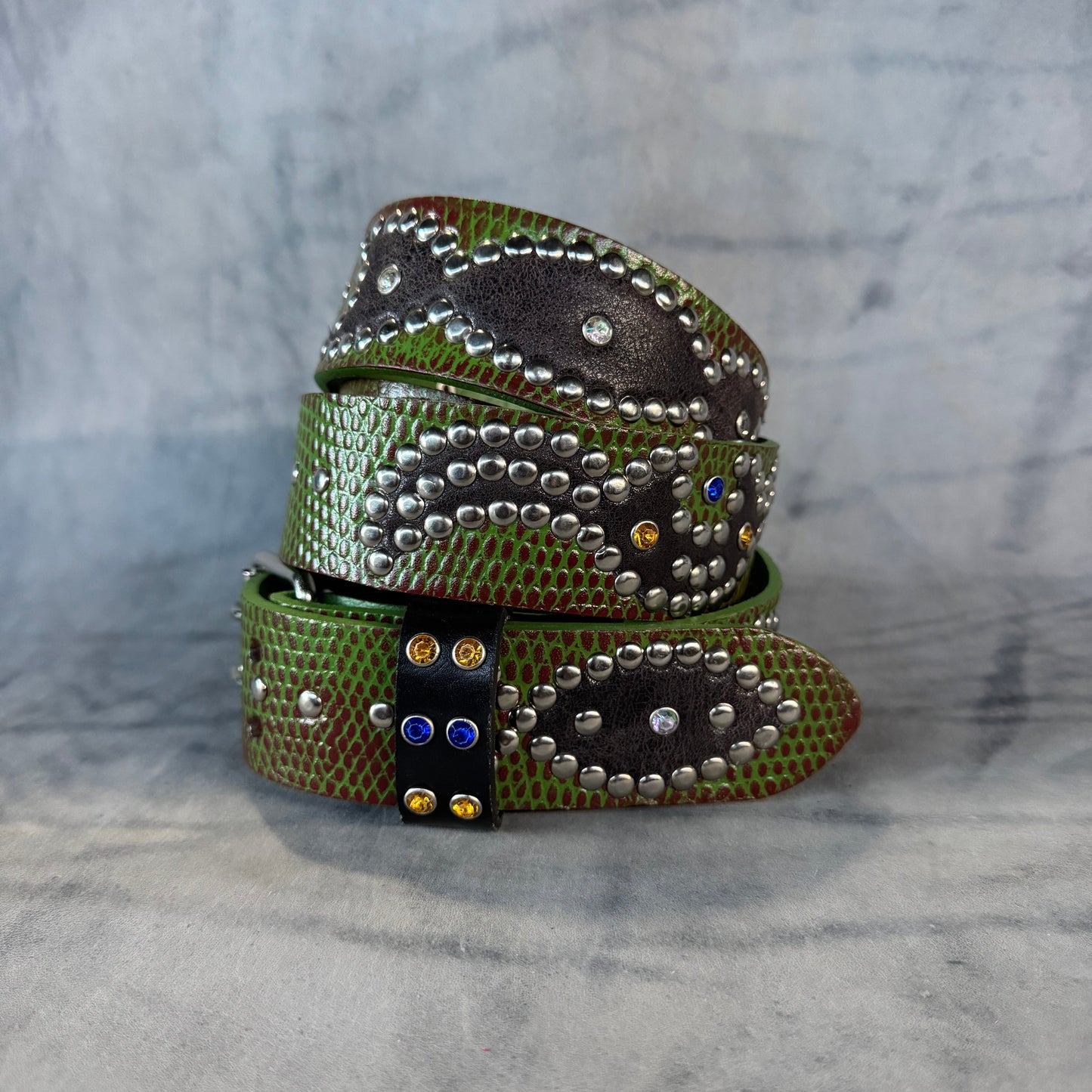 Python green +  burgundy Embossed Origins Belt (crystalized Black)