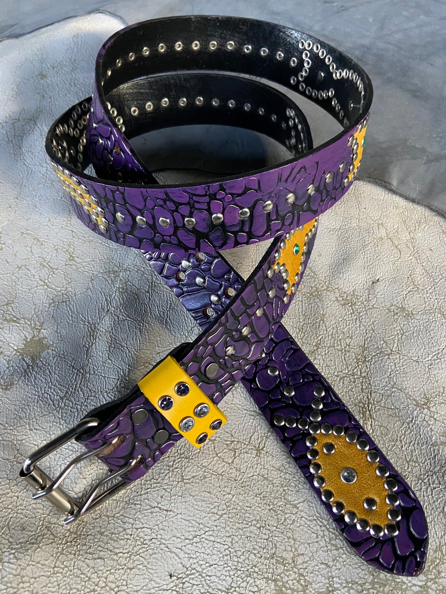Elephant Black + Purple Embossed Origins Belt (yellow)