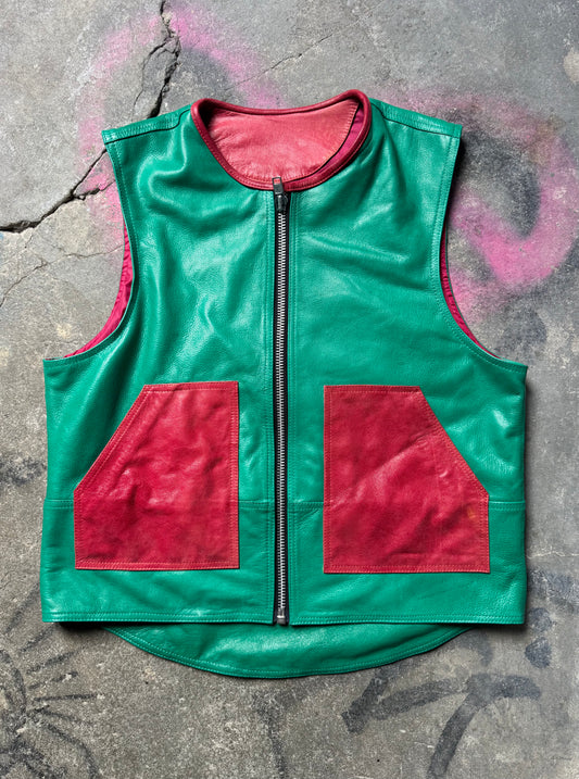 Waxed turquoise leather vest (crystalized pink)