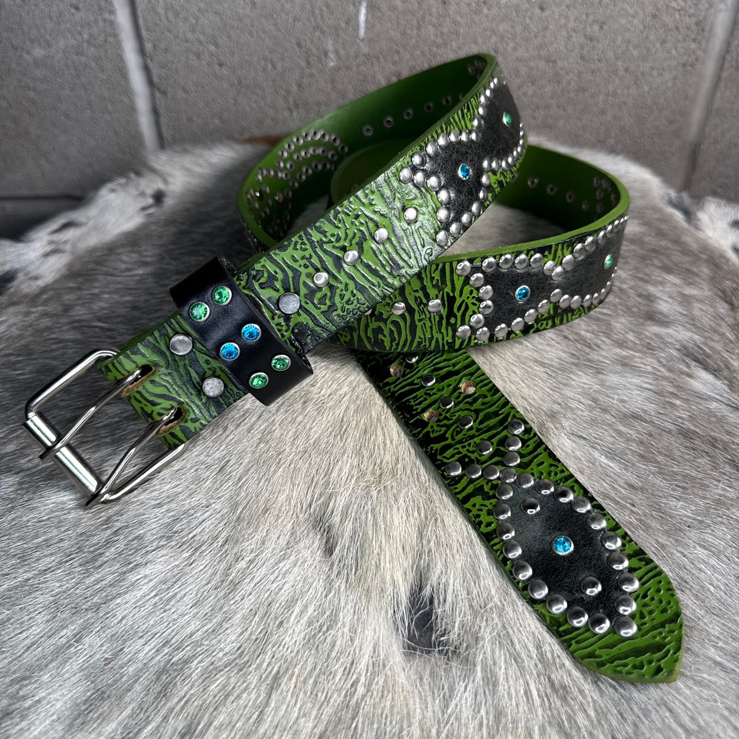 Reptile Green + Black Embossed Origins Belt (distressed black)